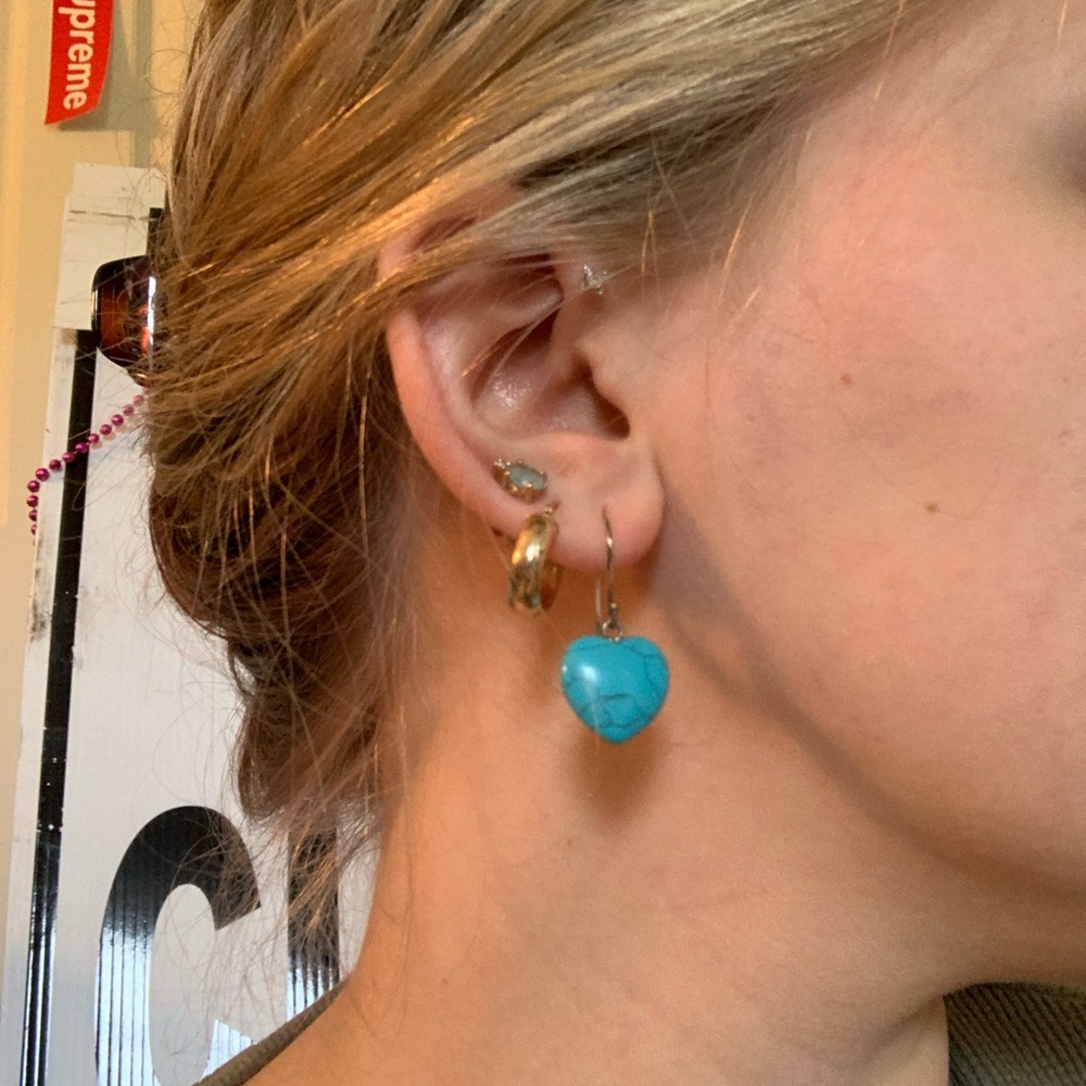 Vintage turquoise and silver heart drop earrings